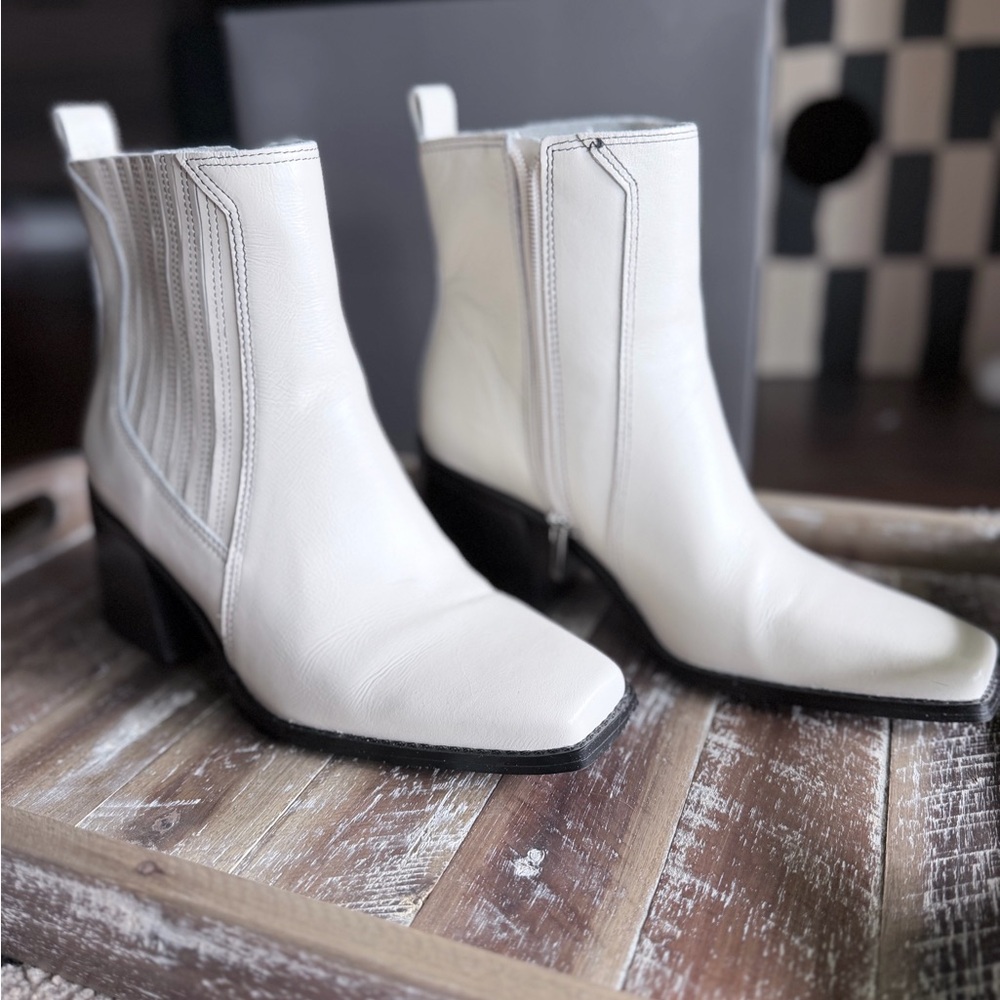 Vince Camuto Creamy White Square-Toe Ankle Boots